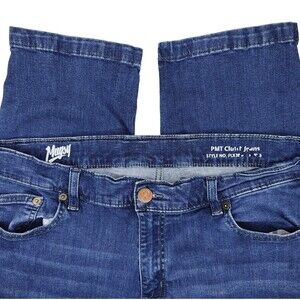 Mugsy Denim Jeans 35x28 PMT Clutch Straight Leg Blue Medium Wash Denim Stretch